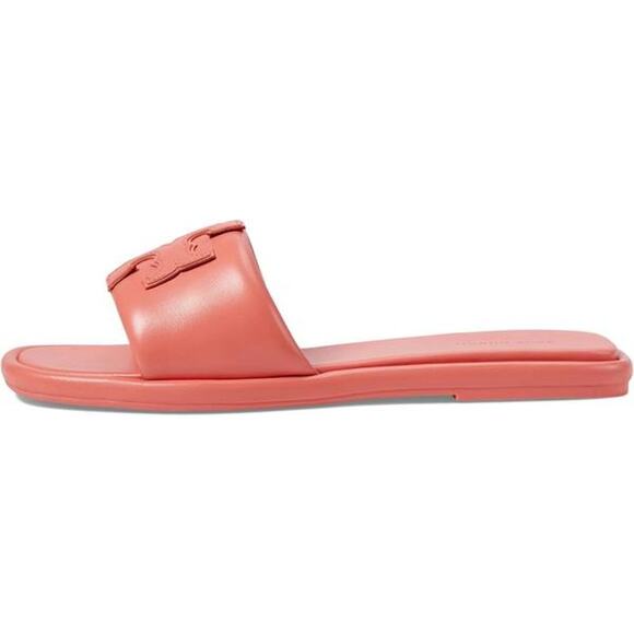Tory Burch Double T Sport Leather Slide Coral Crush 160910 US 6 NEW Orange Luxe - Picture 2 of 7